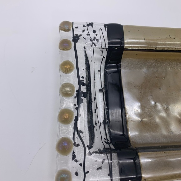 Fused Studio Art Glass Kathy Hudson Snack Tray With Decorative SS Knife Signed - Picture 10 of 12